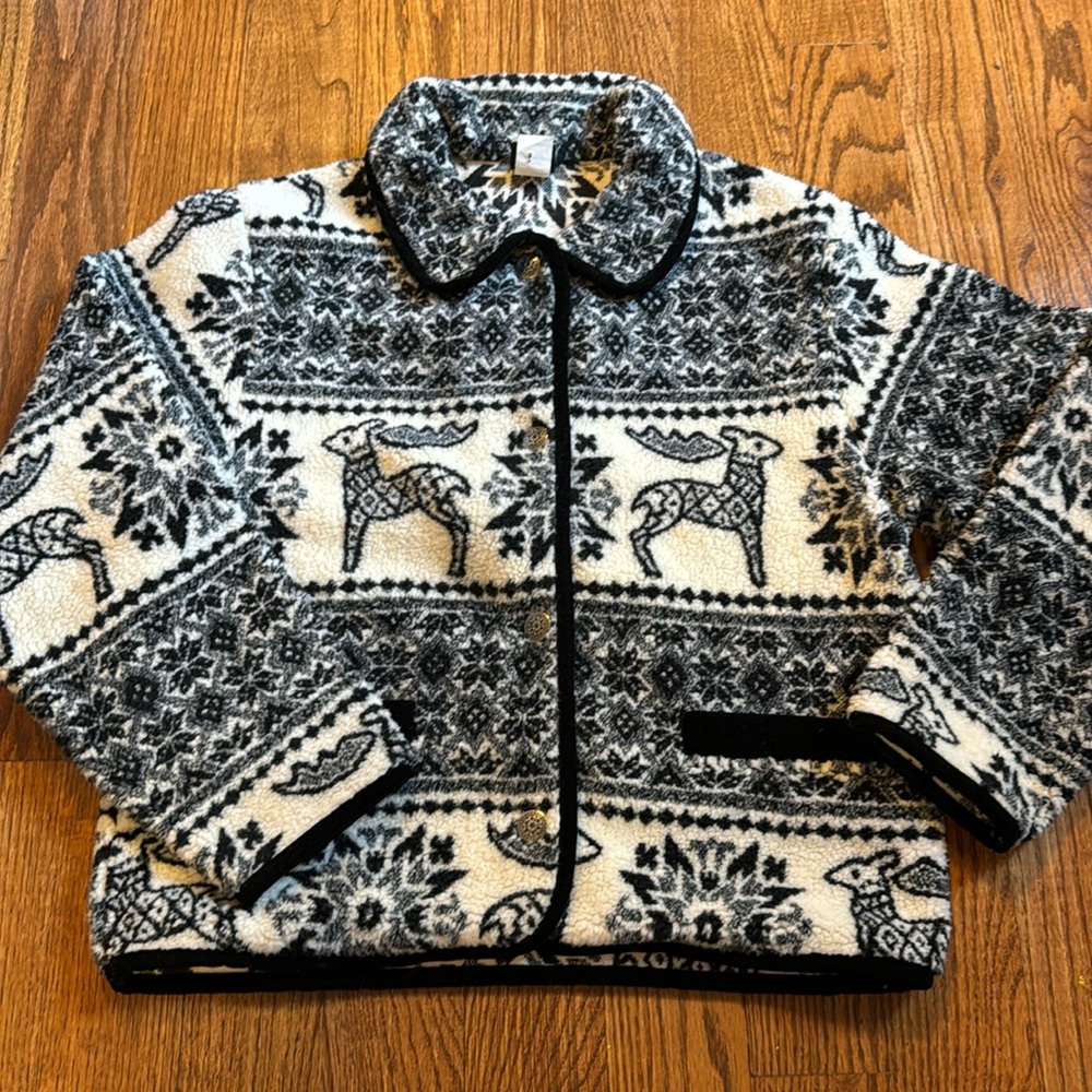 Marker vintage black and white fleece reindeer jacket size large